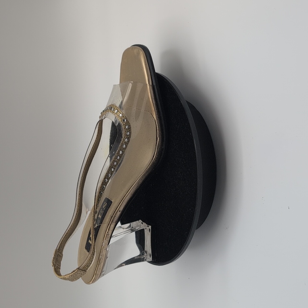 Jules| Vintage Gold And Clear Sandals with Low Heel and Slip-On Design